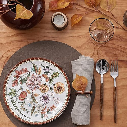 Bico Blooming Moment Salad Plates Set of 4, 8.75 Inch Ceramic Dessert Plates for Salad, Appetizer, Side Dishes, Microwave and Dishwasher Safe, Gift for Housewarming and Thanksgiving - color: Blooming Moment