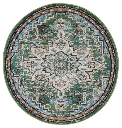 SAFAVIEH Madison Collection Area Rug - 3' Round, Green & Turquoise, Boho Chic Distressed Medallion Design, Non-Shedding & Easy to Clean, Ideal for Living Room, Bedroom, Dining Space (MAD473Y) - color: Green/Turquoise, size: 3' (Round)