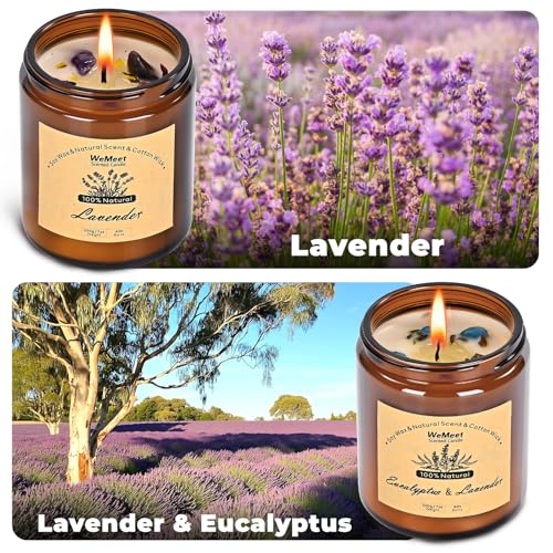 WEMEET 2 Pack Scented Candles Gift Set, Lavender Candles for Home Scented with Crystals 7oz, Eucalyptus Lavenderjar Candle with Dried Flowers, Aromatherapy Candle for Birthday, Mother'S Day, Christmas - color: Lavender Candle(2 Pack)