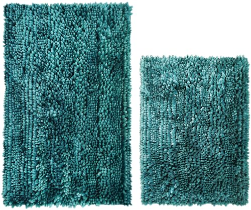Bathroom Rug Bath Mat Dark Teal Set of 2 Piece Non Slip Super Absorbent Water Bath Rugs,Ultra Soft Super Cozy Velvet Chenille Bath Mats for Bathroom Floor,Tub,Shower,20x32+16x24 Inch - color: Dark Teal
