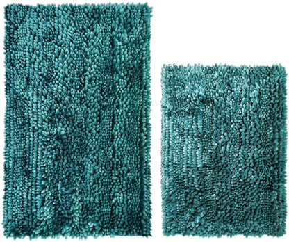 Bathroom Rug Bath Mat Dark Teal Set of 2 Piece Non Slip Super Absorbent Water Bath Rugs,Ultra Soft Super Cozy Velvet Chenille Bath Mats for Bathroom Floor,Tub,Shower,20x32+16x24 Inch - color: Dark Teal