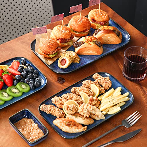 vancasso Stern Serving Platters Set of 3, 15/13/ 11 Inches Rectangular Serving Plates, Blue Serving Trays for Entertaining, Party - color: Blue, size: 3 Pieces