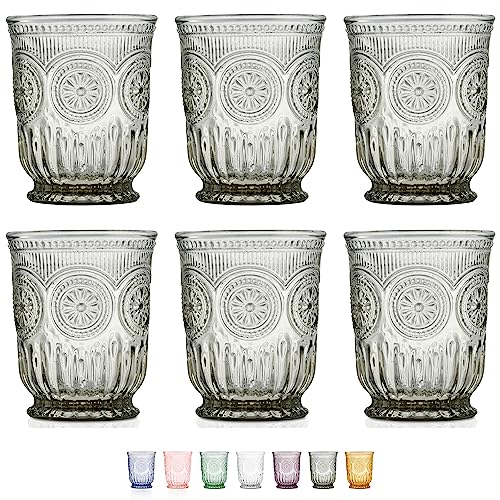 Black Glassware set of 6 smoke drinking glasses, 8 oz water glasses textured colored vintage glass cups dishwasher safe - color: Smokey Black, size: Small