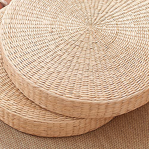 Braided Tatami Floor Cushion - 15.35"/17.3" Round Thickened Pillow for Adults, Natural Straw Meditation & Yoga Seat, Indoor/Outdoor Use (45cm/17.3") - size: 45cm/17.3"