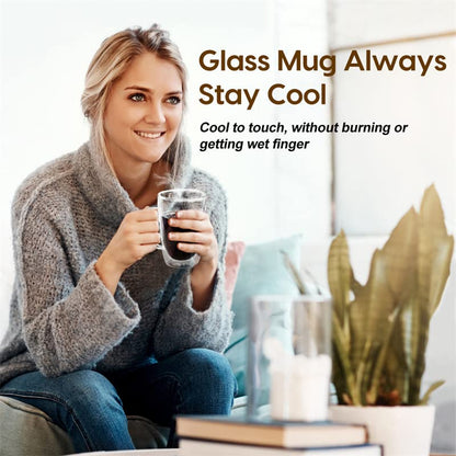 15 Oz Double Walled Glass Coffee Mugs, 2 Packs Clear Coffee Mugs with Lids Insulated Coffee Cups with Handle Perfect for Cappuccino,Tea,milk ,Espresso,Latte, Hot Beverage Set of 2 (Glass lid, 15oz) - color: 15oz