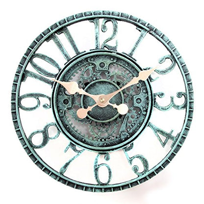 Lily's Home Hanging Wall Clock, Steampunk Gear and Cog Design with a Pewter Finish, Ideal for Indoor or Outdoor Clock, Poly-Resin (12 Inches Diameter)