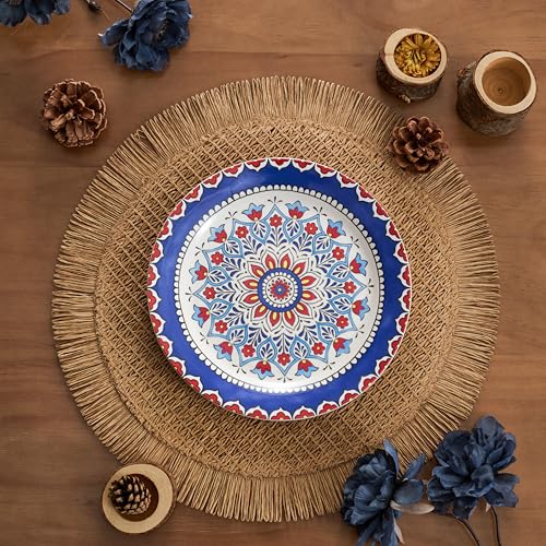 Bico Boho Totem Salad Plates Set of 4, 8.75 Inch Ceramic Dessert Plates for Salad, Appetizer, Side Dishes, Microwave and Dishwasher Safe, Gift for Housewarming and Thanksgiving - color: Boho Totem