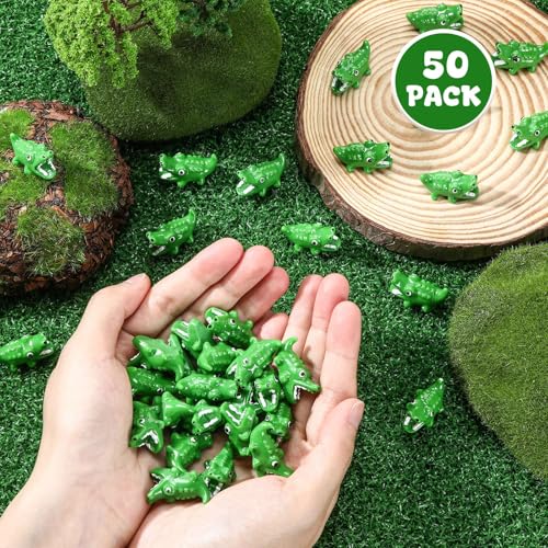 Threehoney 50 Pcs Mini Resin Animal Miniature Figurines Bulk Adorable Garden Accessories for Christmas Gifts Micro Landscape Ornaments Home Decor Bookcase Living Room Scenes Kit (Crocodile Style) - style: Crocodile Style