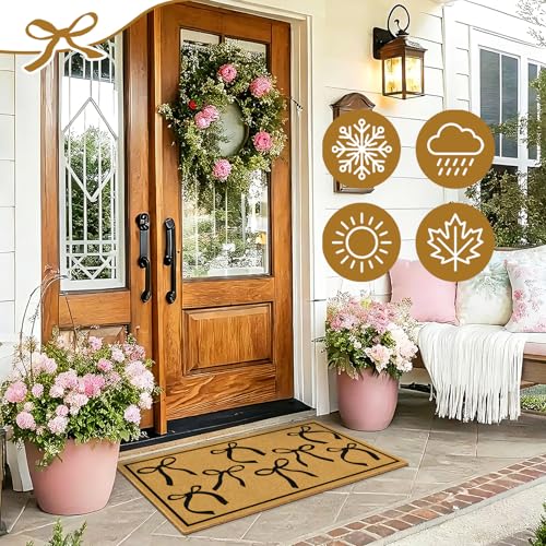 Coir Mats Welcome Mat Front Door Black Bow Rug for Outdoor Entrance 17"x30" - color: Coir Black Bowtie