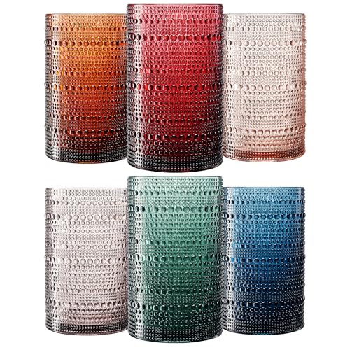 Khen Plastic Hobnail Drinking Highball Glasses Set of 6 Neutral Tones Cups 14oz, Shatterproof & Unbreakable Acrylic Beaded Design, BPA-Free, Dishwasher Safe Indoor/Outdoor Drinkware Water, Cocktails - color: Multicolor, style: Set of 6