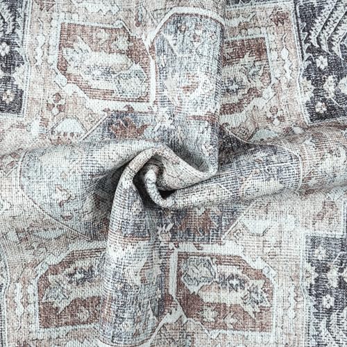 GLN Rugs Bohemian - Taxila - Machine Washable Area Rug, Boho Washable, Non Slip, Low Pile Chenille Area Rug, Entryway, Hallway, Kitchen Rug - Easy Clean (2'x3' Brown and Gray) - color: Brown/Gray/Cream, size: 2' x 3' (Rectangular)