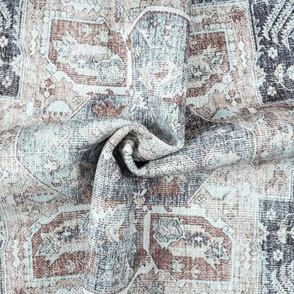 GLN Rugs Bohemian - Taxila - Machine Washable Area Rug, Boho Washable, Non Slip, Low Pile Chenille Area Rug, Entryway, Hallway, Kitchen Rug - Easy Clean (2'x3' Brown and Gray) - color: Brown/Gray/Cream, size: 2' x 3' (Rectangular)