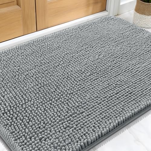 OLANLY Dog Door Mat for Muddy Paws 30x20, Super Absorbent Chenille Mud Mat | Grey, Absorbs Moisture and Dirt, Non-Slip Machine Washable Doormat, Quick-Drying Indoor Entryway Floor Carpet for Dogs - color: Grey, size: 30" X 20"