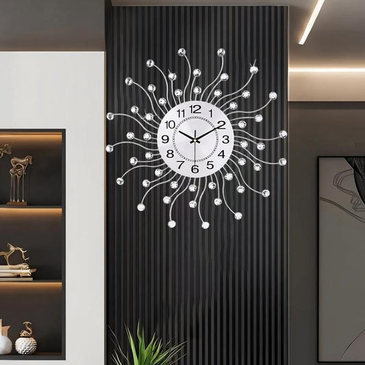 Large Wall Clock for Living Room Decor,Quiet Metal Quartz Clocks Modern Dial Bling Big Crystal Wall Clocks for Home Kitchen Bedroom Indoor Decorative / 20 Inch - color: Silver55, size: 20*20Inch