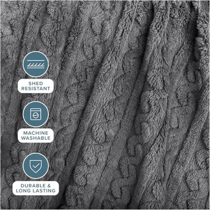 Bare Home Faux Shearling Blanket (Full/Queen, Cable Grey) | Blanket for Bed, Sofa, Couch, Camping, Travel, and Gifts, Warm & Lightweight, Fluffy & Soft - color: 11 - Cable Grey, size: Full/Queen