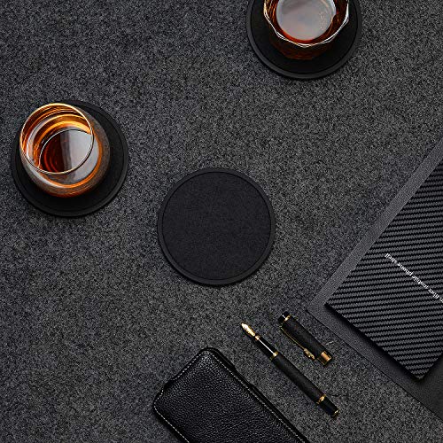 Absorbent Coasters for Drinks with Holder - 6packs, Silicone Coaster with Soft Felt Insert, Black (Coasters with Holder, Black) - color: Black