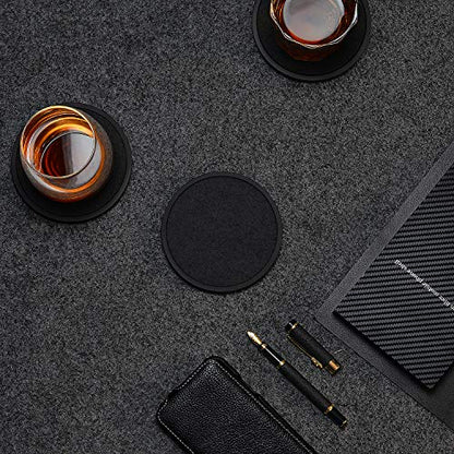 Absorbent Coasters for Drinks with Holder - 6packs, Silicone Coaster with Soft Felt Insert, Black (Coasters with Holder, Black) - color: Black
