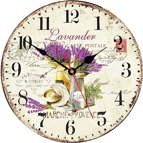 TAHEAT 12 Inch Vintage Lavender Wall Clock, Aesthetic Purple Bathroom Decor, Decorative Battery Operated Silent Non Ticking Wall Clocks for Kitchen Living Room Bedroom Office - size: 12 Inch