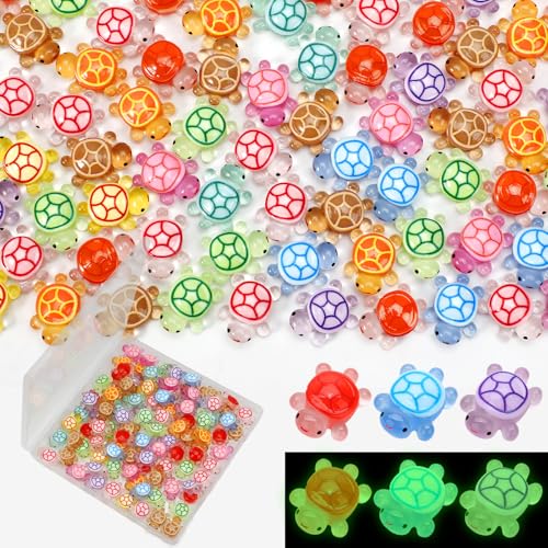 100 Pcs Mini Resin Turtles Glow in the Dark Tiny Sea Turtle Animals Figures | Luminous Miniature Figurines Small Plastic Ocean Animal for Fairy Garden Micro Landscaping Dollhouse Home Decor Party Gifts