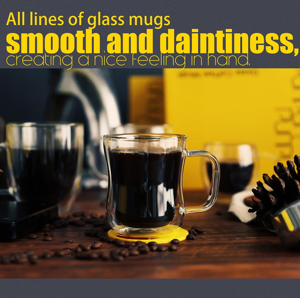 PunPun Coffee 12oz.350ml Glass Mugs Espresso Cups Coffee Glass Cups Champagne Glass Clear Drinking Cups, Tea Cups Wine Glass, Microwave Safe Borosilicate Glass Cup (12 OZ./Set of 2) - color: 350ml / set of 2