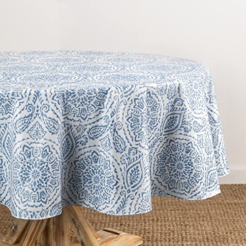 Savannah Boho Paisley Printed Vinyl Indoor/Outdoor Tablecloth, Blue - 60" W x 84" L Oval - color: Blue, size: 84" x 60" (Oval)