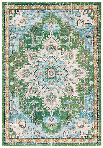SAFAVIEH Madison Collection Area Rug - 2'2" x 4', Green & Turquoise, Boho Chic Distressed Medallion Design, Non-Shedding & Easy to Clean, Ideal for Living Room, Bedroom, Dining Space (MAD473Y) - color: Green/Turquoise, size: 2'2" x 4' (Rectangular)