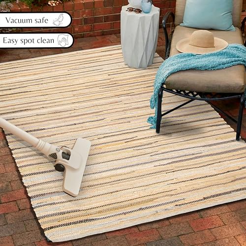 Chindi Area Rug 3x5 Feet - Beige | Farmhouse Cotton Rag Rugs for Living Room, Easy Clean Braided Boho Carpet - color: Beige, size: 3 x 5 feet