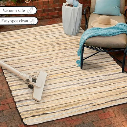 Chindi Area Rug 3x5 Feet - Beige | Farmhouse Cotton Rag Rugs for Living Room, Easy Clean Braided Boho Carpet - color: Beige, size: 3 x 5 feet