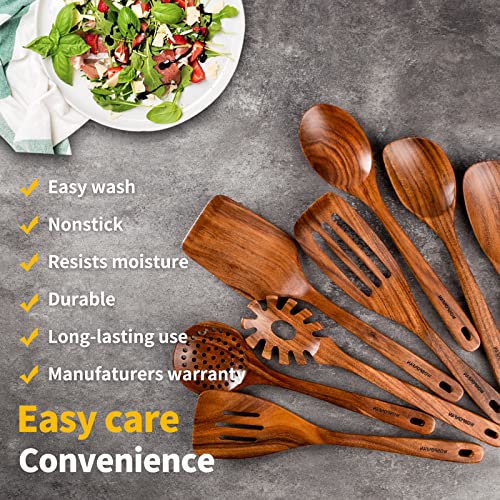 Wooden Spoons for Cooking,8PCS Natural Acacia Wood Utensil Set | Easy to Clean, Durable, Smooth with Comfort Grip,Nonstick Safe & Heat Resistant with Ergonomic Handles,For gift - size: 8 pieces (Acacia)