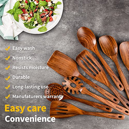 Wooden Spoons for Cooking,8PCS Natural Acacia Wood Utensil Set | Easy to Clean, Durable, Smooth with Comfort Grip,Nonstick Safe & Heat Resistant with Ergonomic Handles,For gift - size: 8 pieces (Acacia)