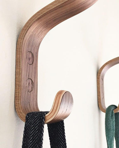 Plywood Wall Hooks Set of 4 Wood Coat Hooks Hanging Clothes Hats Robes Towels Wooden (Walnut) - color: Walnut
