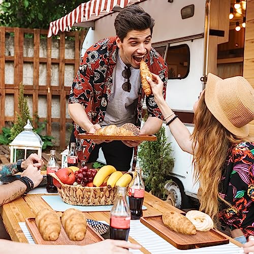 Roshtia 12 Pcs Acacia Wood Serving Tray Dinner Plates,8'' X 12'' X 0.6'' | Rectangular Wooden Platter Food Tray Cheese Charcuterie Board Bulk for Fruit Vegetable Appetizer Christmas Party Supplies - size: 8'' X 12'' X 0.6''