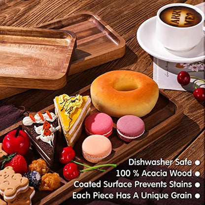 Roowest 8 Pcs Solid Acacia Wood Serving Tray 14'' x 5.5'' Rectangular Wooden Serving Platter Long Cheese Charcuterie Boards with Edges Wood Boards for Food Vegetable Appetizer Party Decor