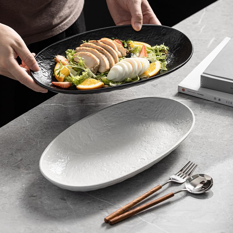 Serving Platter 12 Inches, Ceramic Oval Dinner Plate Set of 2, Serving Dishes for Entertaining, Dishwasher & Oven Safe Kitchen Dinnerware for Salad, Chicken, Pasta, Fish, Beef, White - color: White