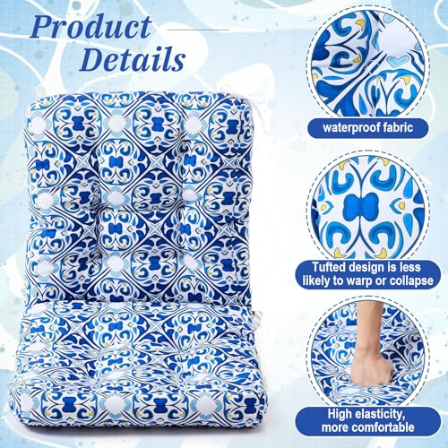 Hoteam 4 Set Outdoor Patio Chair Cushions 20 x 42 in Deep Seat Waterproof Patio Cushions Set for Furniture Replacement Removable Seat and Back (Mediterranean) - style: Mediterranean