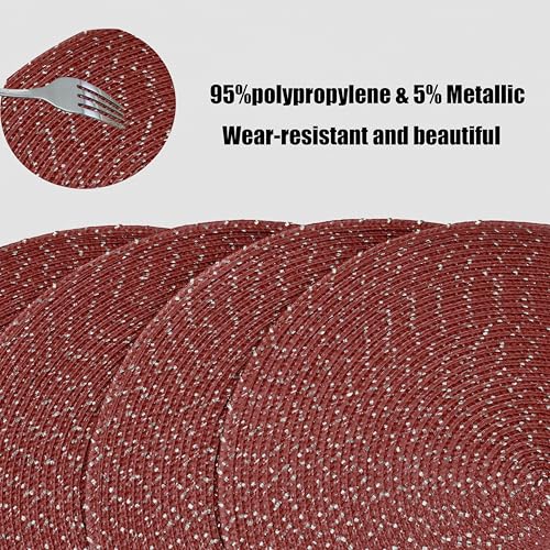 Youyi Better Lifes 15 inch Round Braided Placemats Set of 8 Washable Durable Woven Placemats Non-Slip Red Table Mats for Dining Tables Home Decor - size: set of 8