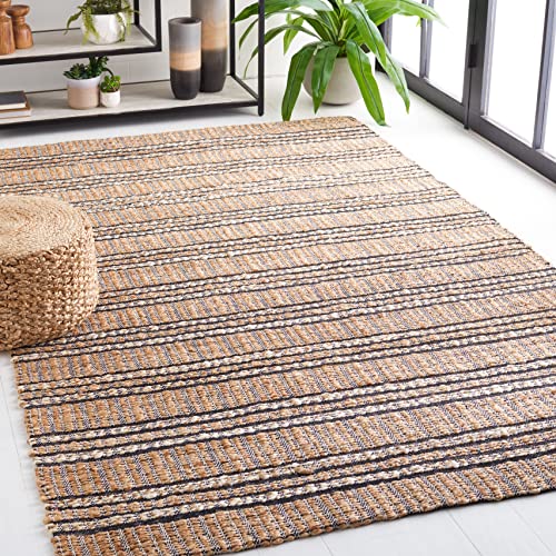 SAFAVIEH Natural Fiber Collection Accent Rug - 4' x 6', Navy & Natural, Handmade Flat Weave Stripe Jute & Cotton Jute, Ideal for High Traffic Areas in Entryway, Living Room, Bedroom (NFB651N) - color: Navy/Natural, size: 4' x 6' (Rectangular)