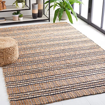 SAFAVIEH Natural Fiber Collection Accent Rug - 4' x 6', Navy & Natural, Handmade Flat Weave Stripe Jute & Cotton Jute, Ideal for High Traffic Areas in Entryway, Living Room, Bedroom (NFB651N) - color: Navy/Natural, size: 4' x 6' (Rectangular)