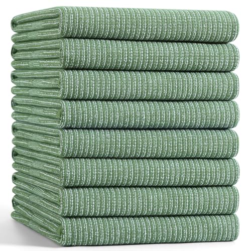 Mordimy Premium Cotton Kitchen Towels (18"x 28", 8 Pack), Grass Green | 100% Ring Spun Cotton, Super Absorbent, 380 GSM, Flat & Terry, Soft, Hanging Loop Dish Towels - color: Grass Green, size: 18"x28" - 8 Pack