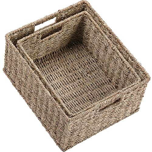 HOONEX Large Wicker Baskets for Storage, Seagrass Baskets with Dual Handles, Woven Set of 2, Natural - color: Natural (Seagrass), size: 15 x 12.8 x 7.5 inches