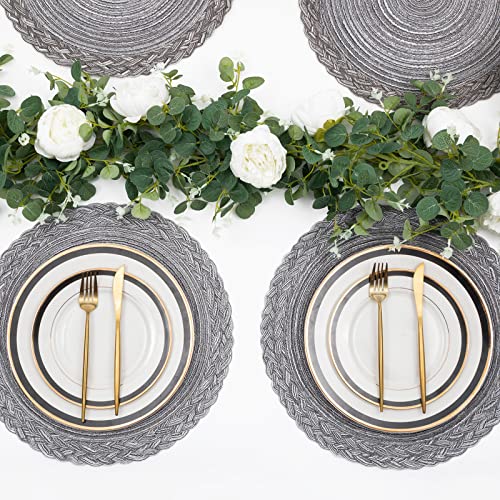 SHACOS Round Placemats Set of 6 Woven Round Table Mats 15 inch Braided Border Washable Cotton Polyester Circle Place Mats, Gray (Pack of 2) - color: Gray, size: 6 pieces (Pack of 2)