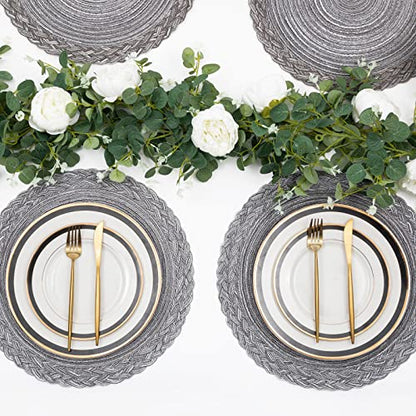 SHACOS Round Placemats Set of 6 Woven Round Table Mats 15 inch Braided Border Washable Cotton Polyester Circle Place Mats, Gray (Pack of 2) - color: Gray, size: 6 pieces (Pack of 2)