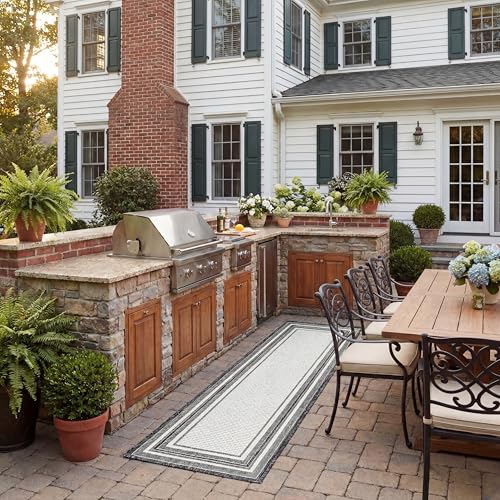 SAFAVIEH Washable Rug Outdoor Courtyard Collection - 2'3" x 6'7" Runner, Ivory & Black, Non-Shedding & Easy Cleaning, Ideal for Patio, Entryway, Mudroom, Hallway, Kitchen (CY8475-53712) - color: Ivory/Black, size: 2'3" x 6'7" (Runner)