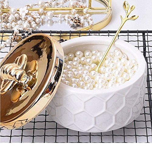 Ceramics Jewelry Box w/Accessories Organizer Storage Tank Container (Bee Lid)