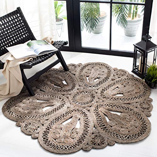 SAFAVIEH Area Rug 6' Round - Natural Fiber Collection - Grey, Handmade Jute, Decorative Boho Floral Design (NF360C) - color: Grey, size: 6' (Round)
