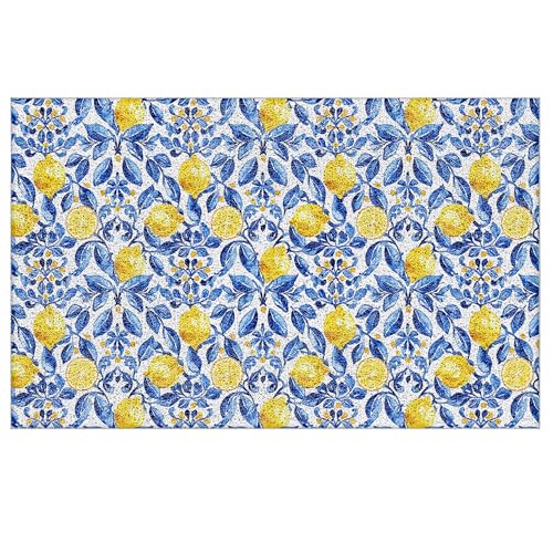 Italian Amalfi Coast Lemon Door Mat,Mediterranean Tiles Lemons Doormat Non-Slip for Front Door Porch Indoor Outside Entrance Entryway, Blue and White Floral Welcome Mat, 17x30 Inch - color: Lemon-mediterranean Tiles