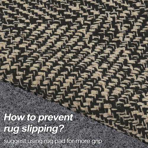 Washable Runner Rug 2x6 Natural Woven Farmhouse Hallway Runner Rug | Reversible Bathroom Runners Rugs, Cotton Low Profile Entryway Rugs, Farmhouse Bedroom Modern Kitchen Runenrs Carpet - color: Natural/Black, size: 2' x 6' (Rectangular)