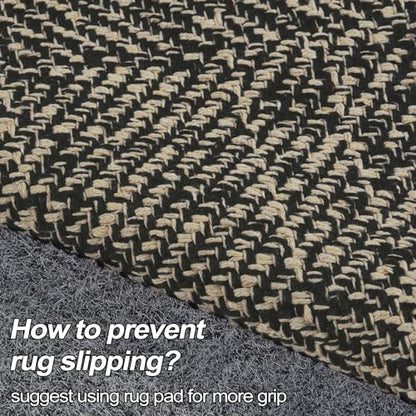 Washable Runner Rug 2x6 Natural Woven Farmhouse Hallway Runner Rug | Reversible Bathroom Runners Rugs, Cotton Low Profile Entryway Rugs, Farmhouse Bedroom Modern Kitchen Runenrs Carpet - color: Natural/Black, size: 2' x 6' (Rectangular)