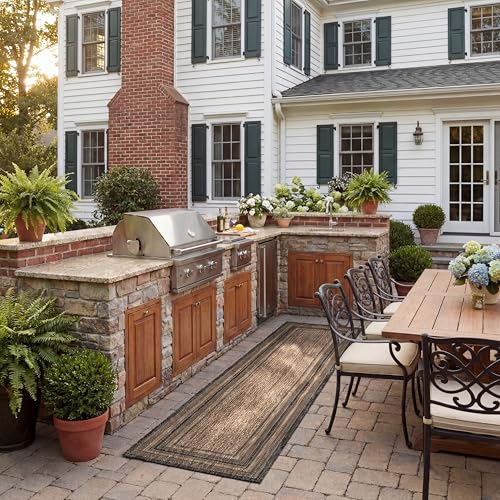SAFAVIEH Courtyard Collection 2'3" x 6'7" Natural / Black CY8475 Indoor-Outdoor Waterproof Easy-Cleaning Patio Backyard Mudroom Runner-Rug - color: Natural/Black, size: 2'3" x 6'7" (Runner)