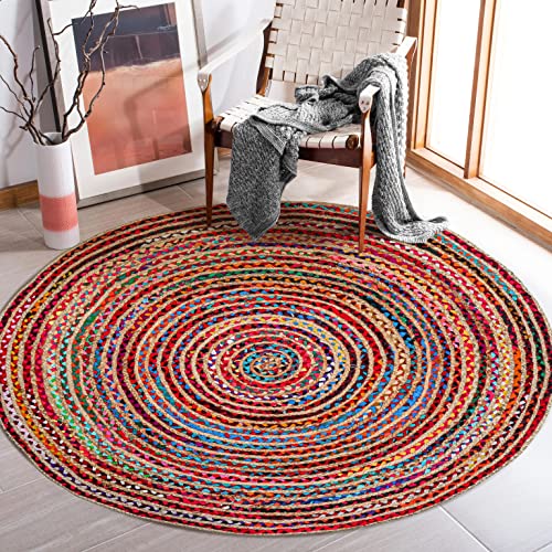 4' Round Hand Woven Jute Chindi Area Rug - Colorful Boho Rugs | Rugs for Living Room - Hand Braided Multicolor Bohemian Rug for Farmhouse, Bedroom, Dining Room, Hallway - round jute rug 4ft - color: Multi Color, size: 4' (Round)